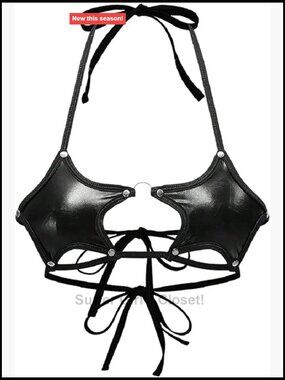 Y2k Punk PU Leather Halter Crop Top Strappy Wrap Around Bralette